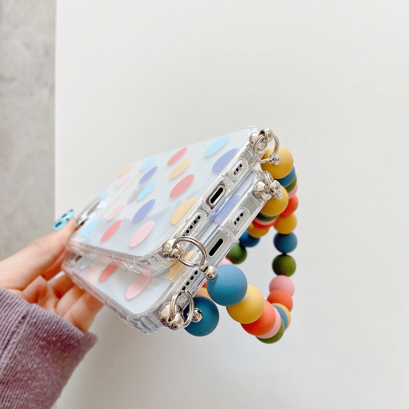 Tobebest Husă transparentă pentru telefon cu brățară cu margele rotunde colorate pentru iphone 13 12 11 pro max 12mini X XS XR 7 8 Plus husă moale cu lanț din TPU