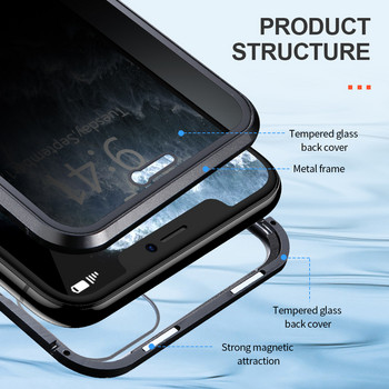 Магнитен метален калъф за поверителност от закалено стъкло за iPhone 11 12 13 14 Pro Max Anti-Spy 360 защитно покритие за Iphone XR XS Max 8 7