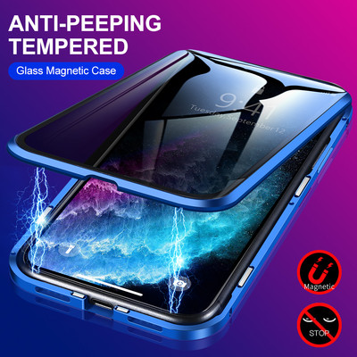 Husă de confidențialitate din metal din sticlă temperată magnetică pentru iPhone 11 12 13 14 Pro Max Husă de protecție anti-spion 360 pentru Iphone XR XS Max 8 7