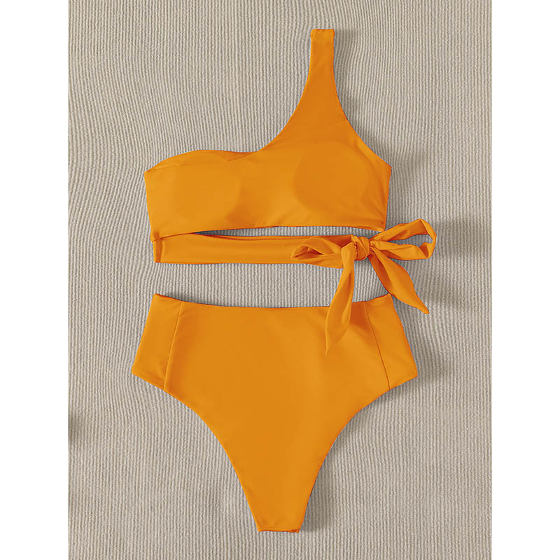 Riseado egy vállú bikini, 2023, női, magas derekú, női fürdőruhák, szexi kivágású fürdőruha, csomós oldalsó fürdőruha tömör biquini
