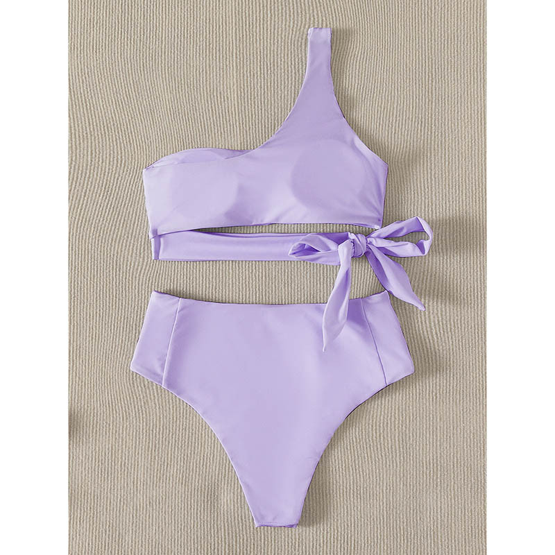 Riseado egy vállú bikini, 2023, női, magas derekú, női fürdőruhák, szexi kivágású fürdőruha, csomós oldalsó fürdőruha tömör biquini