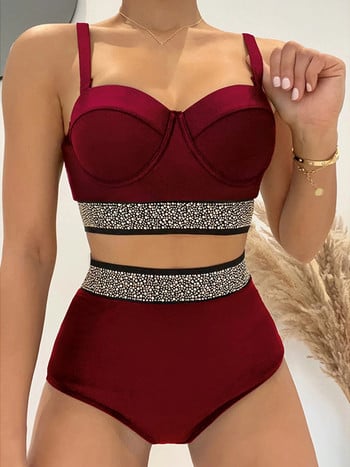 Riseado Push Up Bikini Woman 2023 Rhinestone Studded Μαγιό Ψηλόμεση Σέξι μαγιό Γυναικεία Μαγιό μπικίνι με ιμάντες