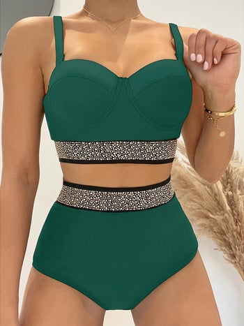 Riseado Push Up Bikini Woman 2023 Rhinestone Studded Μαγιό Ψηλόμεση Σέξι μαγιό Γυναικεία Μαγιό μπικίνι με ιμάντες