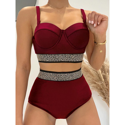 Riseado Push Up bikini, női 2023, strasszokkal kirakott fürdőruhák, magas derekú, szexi női fürdőruha tömör bikinipántos fürdőruha