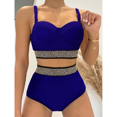 Riseado Push Up bikini, női 2023, strasszokkal kirakott fürdőruhák, magas derekú, szexi női fürdőruha tömör bikinipántos fürdőruha