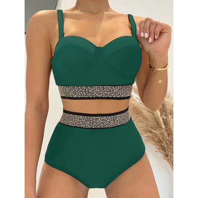 Riseado Push Up bikini, női 2023, strasszokkal kirakott fürdőruhák, magas derekú, szexi női fürdőruha tömör bikinipántos fürdőruha