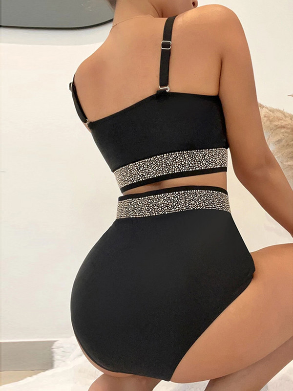Riseado Push Up bikini, női 2023, strasszokkal kirakott fürdőruhák, magas derekú, szexi női fürdőruha tömör bikinipántos fürdőruha