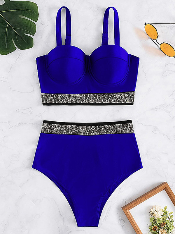 Riseado Push Up bikini, női 2023, strasszokkal kirakott fürdőruhák, magas derekú, szexi női fürdőruha tömör bikinipántos fürdőruha