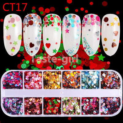 1 tok Mermaid Symphony Nail Art Csillogó flitterek Pehely Holografikus Lézer Vegyes Forma 3D Kerek Kör Szelet Barkács manikűr Dekor
