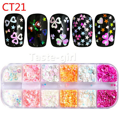 1 tok Mermaid Symphony Nail Art Csillogó flitterek Pehely Holografikus Lézer Vegyes Forma 3D Kerek Kör Szelet Barkács manikűr Dekor