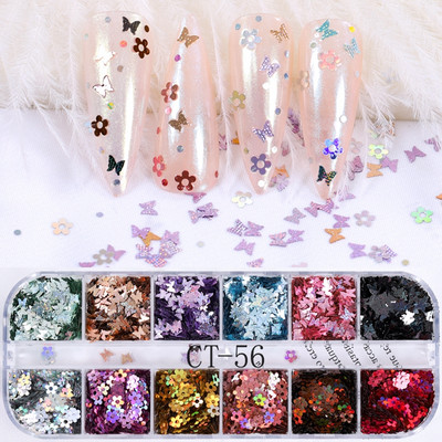 1 tok Mermaid Symphony Nail Art Csillogó flitterek Pehely Holografikus Lézer Vegyes Forma 3D Kerek Kör Szelet Barkács manikűr Dekor