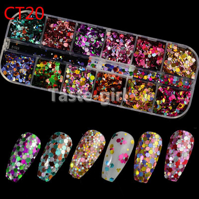 1 tok Mermaid Symphony Nail Art Csillogó flitterek Pehely Holografikus Lézer Vegyes Forma 3D Kerek Kör Szelet Barkács manikűr Dekor