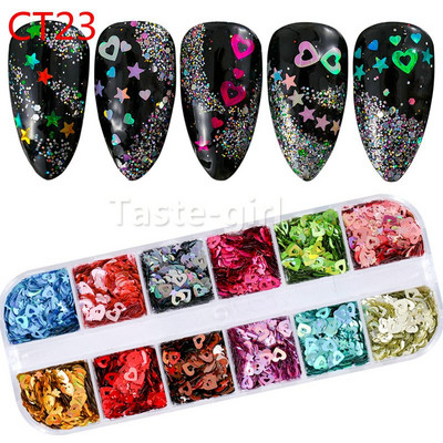 1 tok Mermaid Symphony Nail Art Csillogó flitterek Pehely Holografikus Lézer Vegyes Forma 3D Kerek Kör Szelet Barkács manikűr Dekor