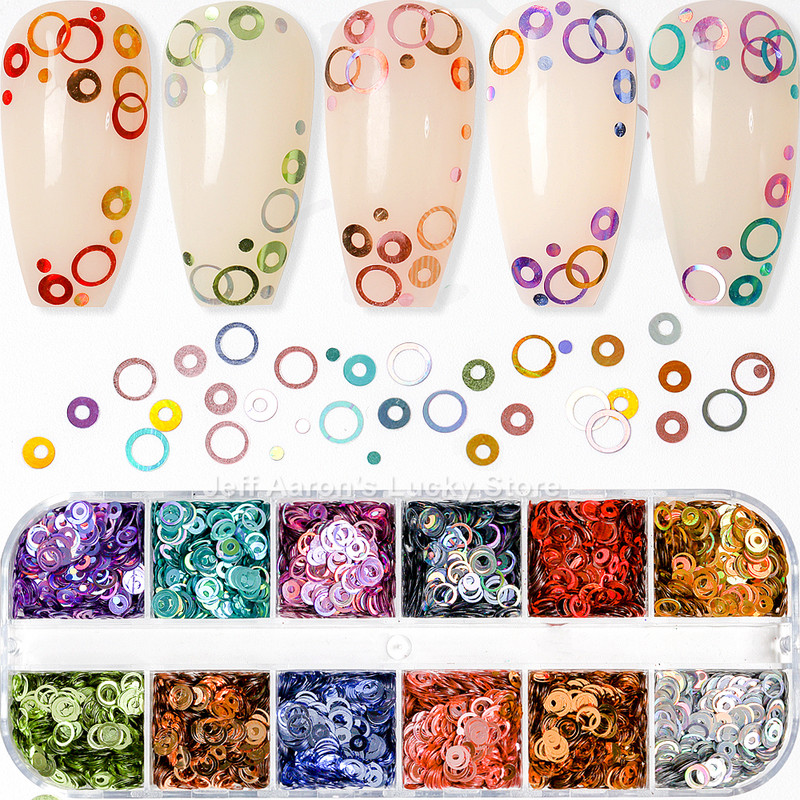 1 tok Mermaid Symphony Nail Art Csillogó flitterek Pehely Holografikus Lézer Vegyes Forma 3D Kerek Kör Szelet Barkács manikűr Dekor