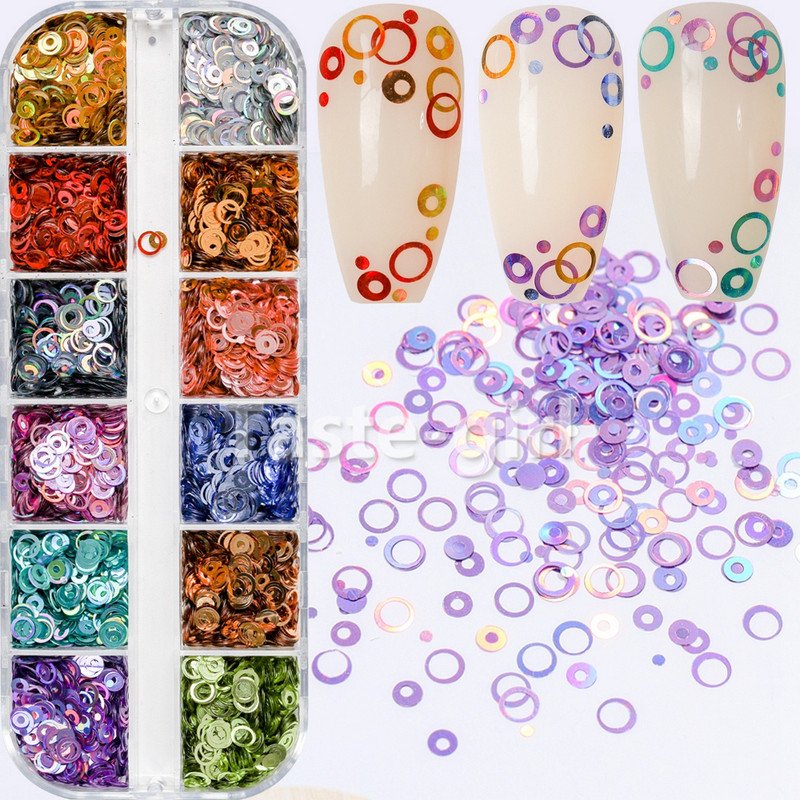 1 tok Mermaid Symphony Nail Art Csillogó flitterek Pehely Holografikus Lézer Vegyes Forma 3D Kerek Kör Szelet Barkács manikűr Dekor