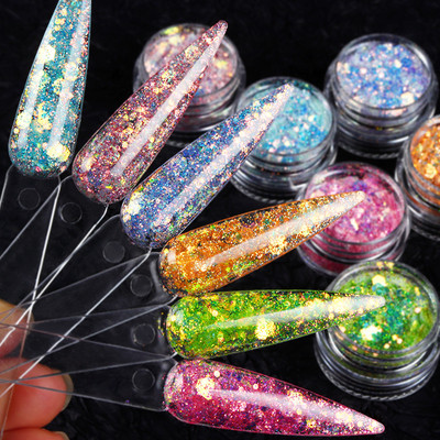 6 Βαζάκια Mix Sizes Εξάγωνο πούλιες Νύχια Glitter Powder Slice Fragments Mermaid Nail Art Decorations Paillette Προμήθειες μανικιούρ