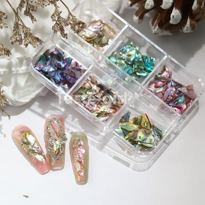 1 cutie Unghii perlate lucioase, piatră de coajă de abalone, pentru decorațiuni de artă a unghiilor, sclipici, manichiură, farmece, accesorii, fulgi