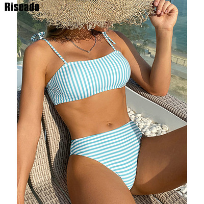 Riseado Stripe Women Bikini Sexy Tie Shoulder Swimwear Бански костюми с висока талия 2023 Дамски бикини презрамки Плажни бански костюми
