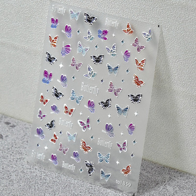 1 list 5D New Craft Butterfly Design Nail Art Naljepnica Ultra-tanke, čvrste velike naljepnice Crno-bijele 3D Nail Art Decorations Slider