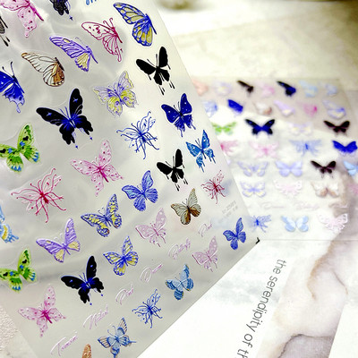 1 list 5D New Craft Butterfly Design Nail Art Naljepnica Ultra-tanke, čvrste velike naljepnice Crno-bijele 3D Nail Art Decorations Slider