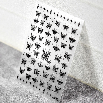 1 list 5D New Craft Butterfly Design Nail Art Naljepnica Ultra-tanke, čvrste velike naljepnice Crno-bijele 3D Nail Art Decorations Slider