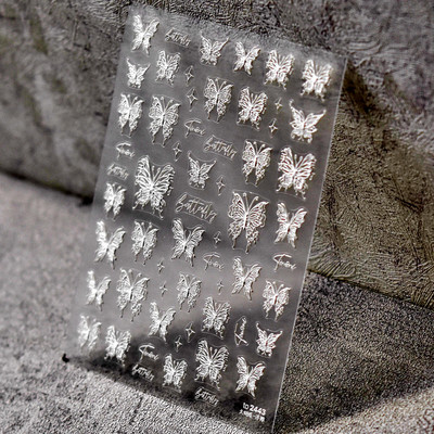 1 list 5D New Craft Butterfly Design Nail Art Naljepnica Ultra-tanke, čvrste velike naljepnice Crno-bijele 3D Nail Art Decorations Slider