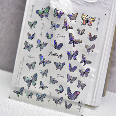 1 list 5D New Craft Butterfly Design Nail Art Naljepnica Ultra-tanke, čvrste velike naljepnice Crno-bijele 3D Nail Art Decorations Slider