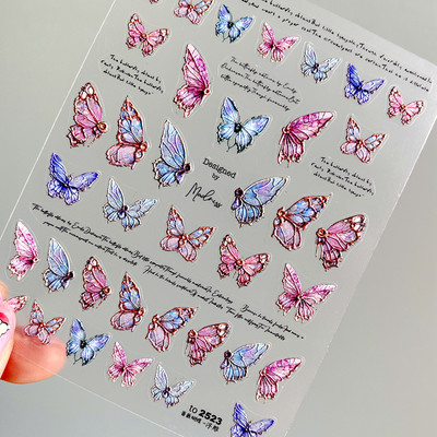 1 list 5D New Craft Butterfly Design Nail Art Naljepnica Ultra-tanke, čvrste velike naljepnice Crno-bijele 3D Nail Art Decorations Slider