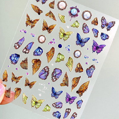 1 list 5D New Craft Butterfly Design Nail Art Naljepnica Ultra-tanke, čvrste velike naljepnice Crno-bijele 3D Nail Art Decorations Slider