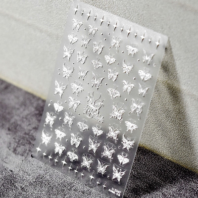 1 list 5D New Craft Butterfly Design Nail Art Naljepnica Ultra-tanke, čvrste velike naljepnice Crno-bijele 3D Nail Art Decorations Slider