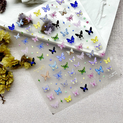 1 list 5D New Craft Butterfly Design Nail Art Naljepnica Ultra-tanke, čvrste velike naljepnice Crno-bijele 3D Nail Art Decorations Slider