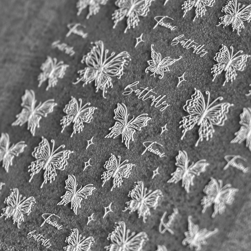 1 list 5D New Craft Butterfly Design Nail Art Naljepnica Ultra-tanke, čvrste velike naljepnice Crno-bijele 3D Nail Art Decorations Slider