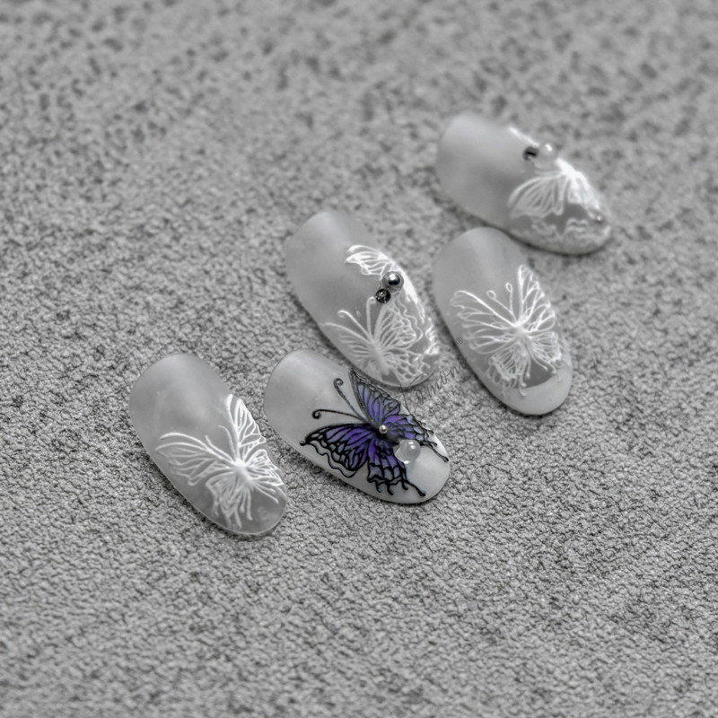 1 list 5D New Craft Butterfly Design Nail Art Naljepnica Ultra-tanke, čvrste velike naljepnice Crno-bijele 3D Nail Art Decorations Slider