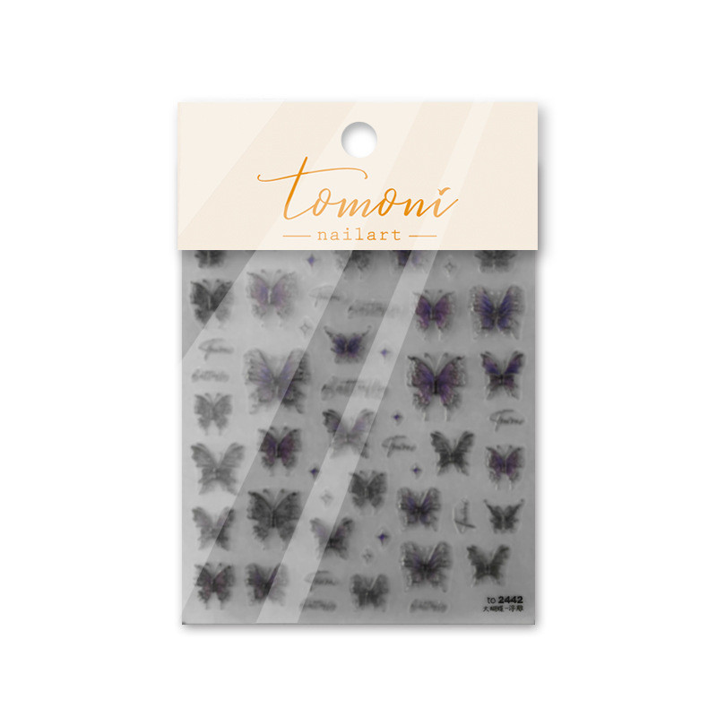 1 list 5D New Craft Butterfly Design Nail Art Naljepnica Ultra-tanke, čvrste velike naljepnice Crno-bijele 3D Nail Art Decorations Slider
