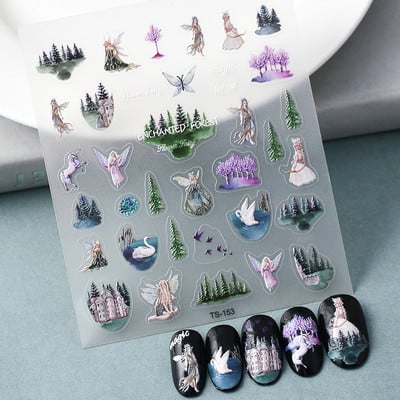 5D Nail Art Stckers Virágok Geometrikus Dekor Akril Dombornyomott Csúsztatók Keret Körömmatricák Epervirág manikűr kellékek eszköz