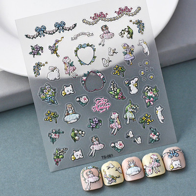 5D Nail Art Stckers Virágok Geometrikus Dekor Akril Dombornyomott Csúsztatók Keret Körömmatricák Epervirág manikűr kellékek eszköz