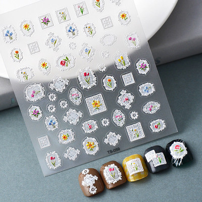 5D Nail Art Stckers Virágok Geometrikus Dekor Akril Dombornyomott Csúsztatók Keret Körömmatricák Epervirág manikűr kellékek eszköz