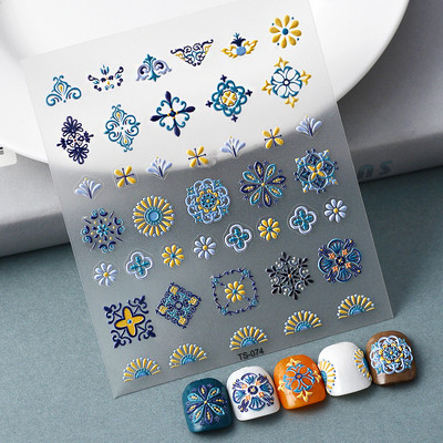 5D Nail Art Stckers Virágok Geometrikus Dekor Akril Dombornyomott Csúsztatók Keret Körömmatricák Epervirág manikűr kellékek eszköz