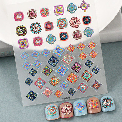 5D Nail Art Stckers Virágok Geometrikus Dekor Akril Dombornyomott Csúsztatók Keret Körömmatricák Epervirág manikűr kellékek eszköz