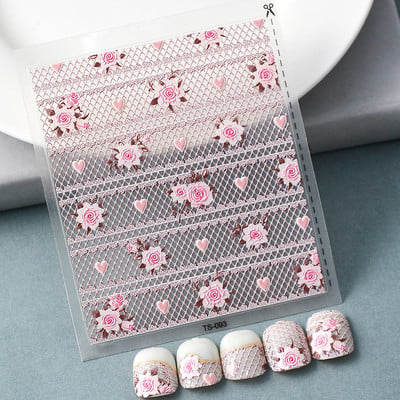 5D Nail Art Stckers Virágok Geometrikus Dekor Akril Dombornyomott Csúsztatók Keret Körömmatricák Epervirág manikűr kellékek eszköz