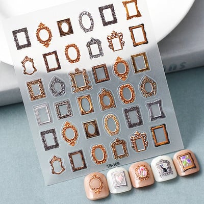 5D Nail Art Stckers Virágok Geometrikus Dekor Akril Dombornyomott Csúsztatók Keret Körömmatricák Epervirág manikűr kellékek eszköz