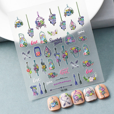 5D Nail Art Stckers Virágok Geometrikus Dekor Akril Dombornyomott Csúsztatók Keret Körömmatricák Epervirág manikűr kellékek eszköz