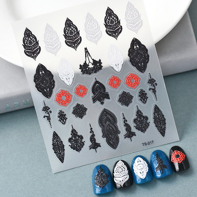 5D Nail Art Stckers Virágok Geometrikus Dekor Akril Dombornyomott Csúsztatók Keret Körömmatricák Epervirág manikűr kellékek eszköz