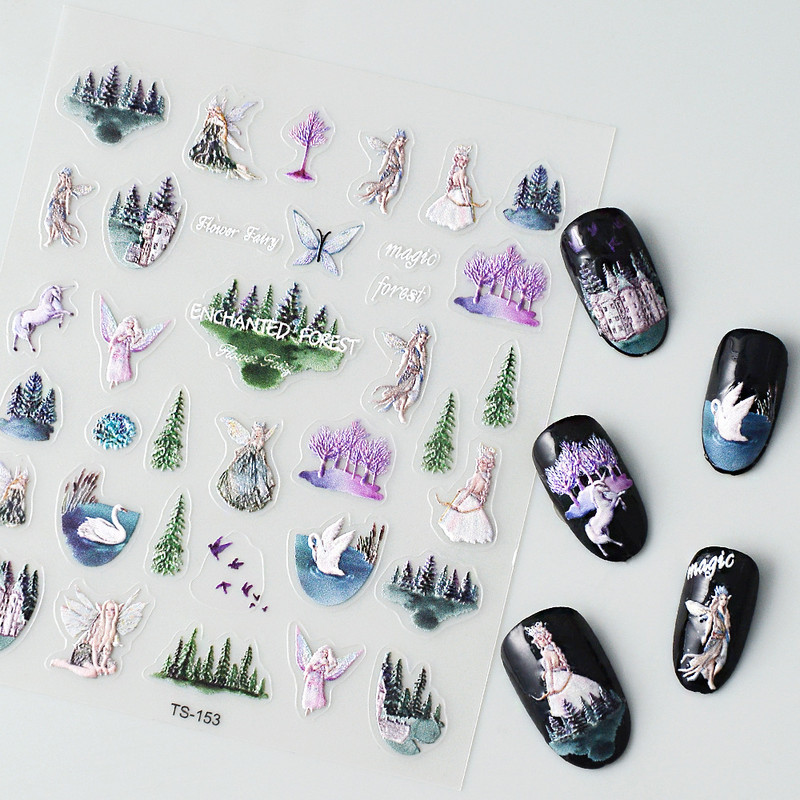 5D Nail Art Stckers Virágok Geometrikus Dekor Akril Dombornyomott Csúsztatók Keret Körömmatricák Epervirág manikűr kellékek eszköz