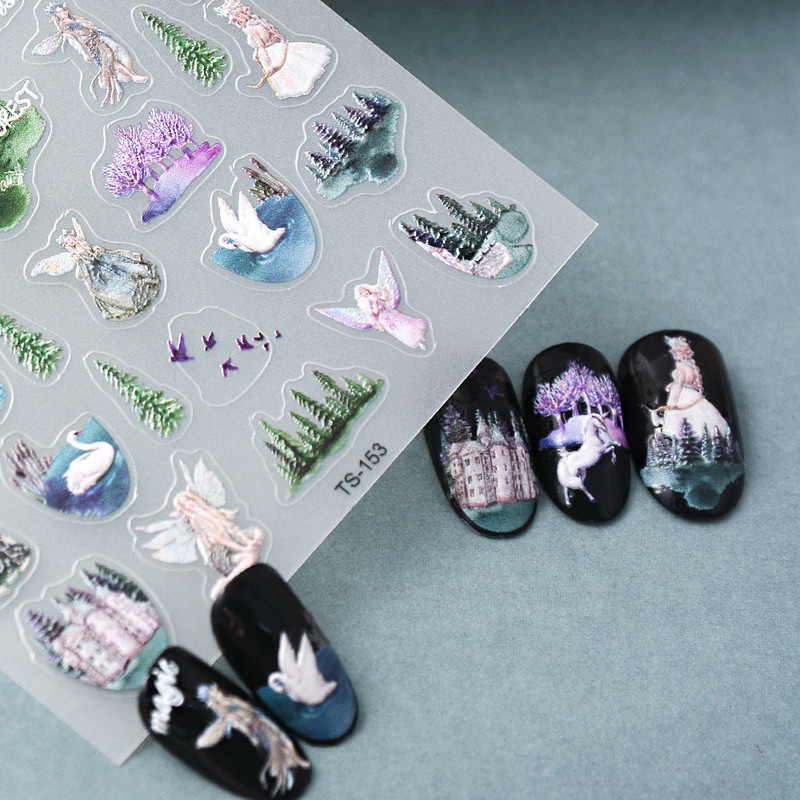 5D Nail Art Stckers Virágok Geometrikus Dekor Akril Dombornyomott Csúsztatók Keret Körömmatricák Epervirág manikűr kellékek eszköz