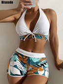 Riseado V formos kaklo bikinis, 2023 m. moteriškas maudymosi kostiumėlis su lapeliais, seksualus maudymosi kostiumėlis, moteriškas maudymosi kostiumėlis, kaklaraištis priekyje.