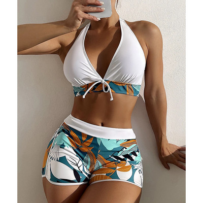 Riseado V formos kaklo bikinis, 2023 m. moteriškas maudymosi kostiumėlis su lapeliais, seksualus maudymosi kostiumėlis, moteriškas maudymosi kostiumėlis, kaklaraištis priekyje.