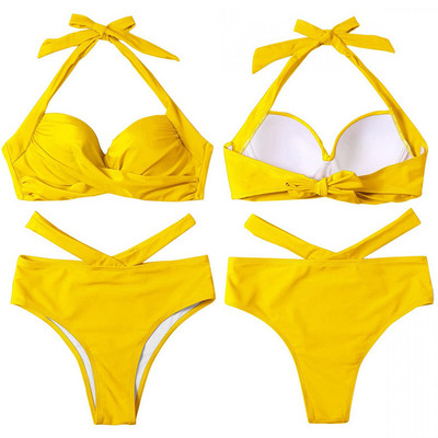 Riseado Push Up bikini magas derekú fürdőruhák csavart fürdőruhák női 2023-as új, kivágott bikini kötőfékű fürdőruha tömör strandruha