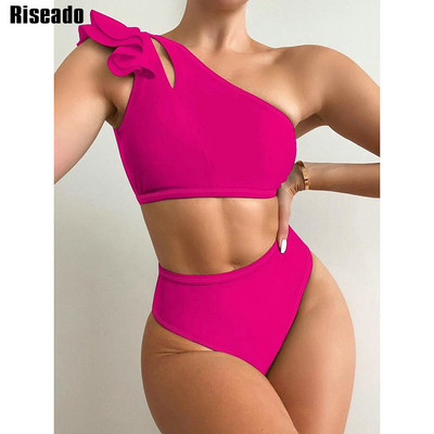 Riseado bikini ar augstu vidukli, seksīgs sieviešu peldkostīms ar volāniem 2023. gada izgriezuma bikini, masīvs peldkostīms pludmales apģērbs