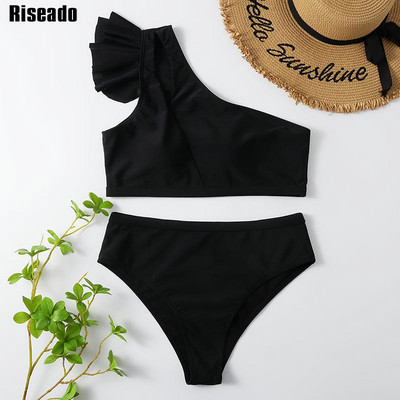Riseado High Waist Bikini Sexy One Shoulder Γυναικείο μαγιό Ruffle μαγιό 2023 Cut Out Biquinis Solid μαγιό Ρούχα παραλίας